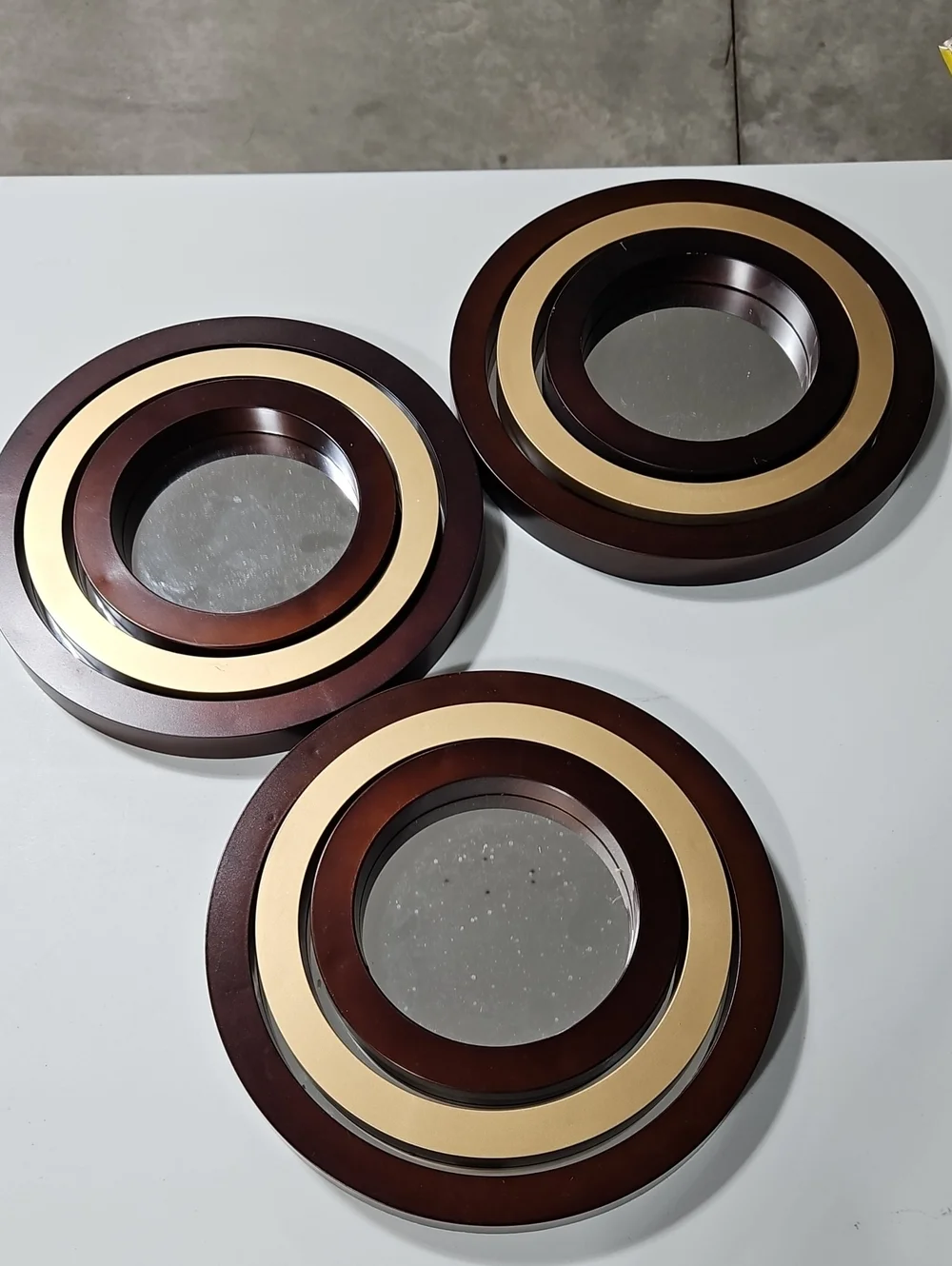 Round Wall Mirror Trio in Dark Brown And Gold SET OF 3, 3 TOTAL AVAILABLE